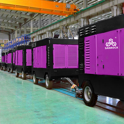 低騒音カミンズエンジン 25bar ポータブルディーゼルスクリューエアコンプレッサー 鉱業用